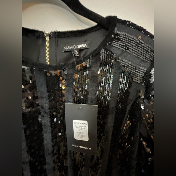 WOMEN FASHION NOVA BLACK SEQUINS DRESS - Picture 4 of 6